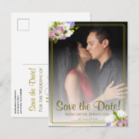 Pastel Floral Gold Frame Wedding Save the Date