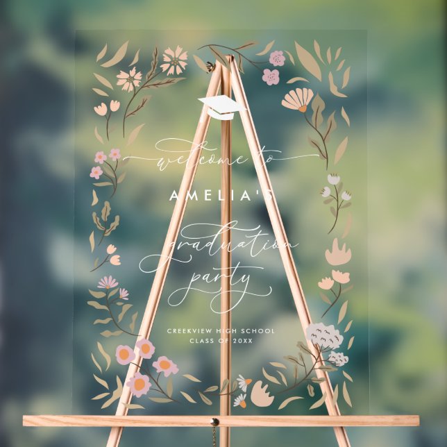 Pastel Floral Graduation Party Sign (Neutral)