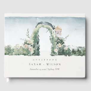 Pastel Floral Green Garden Arch Botanical Wedding Guest Book