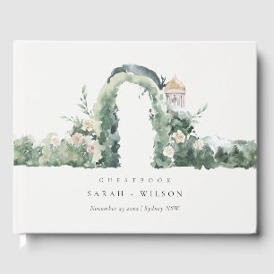 Pastel Floral Green Garden Arch Botanical Wedding Guest Book