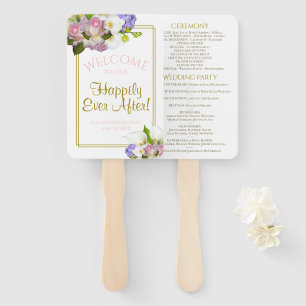 Pastel Floral Happily Ever After Wedding Program Hand Fan