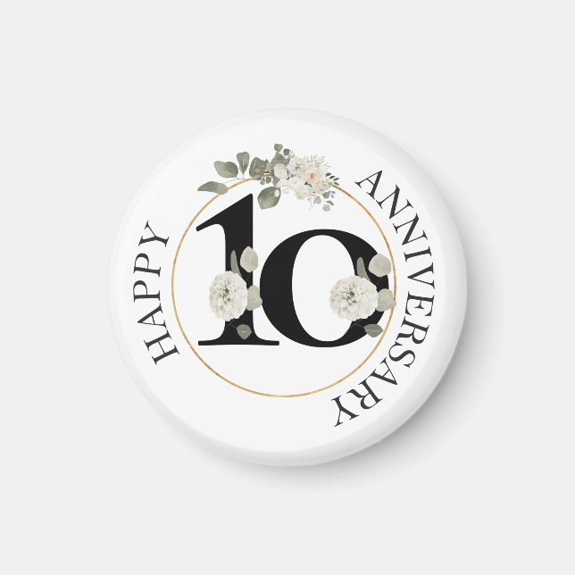 Pastel Floral Happy 10th Anniversary Magnet (Front)