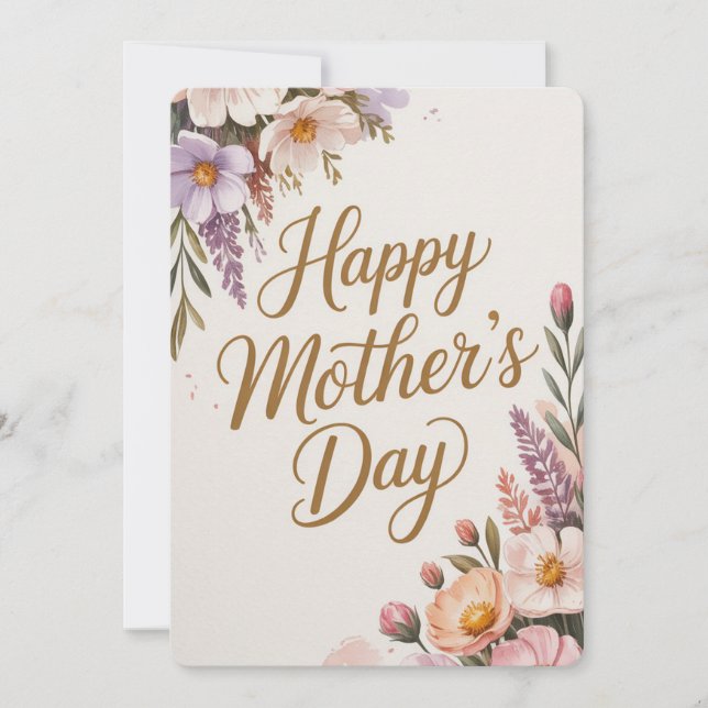Pastel Floral Happy Mother’s Day Holiday Card (Front)