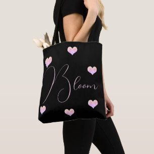Pastel Floral Heart Black Tote Bag