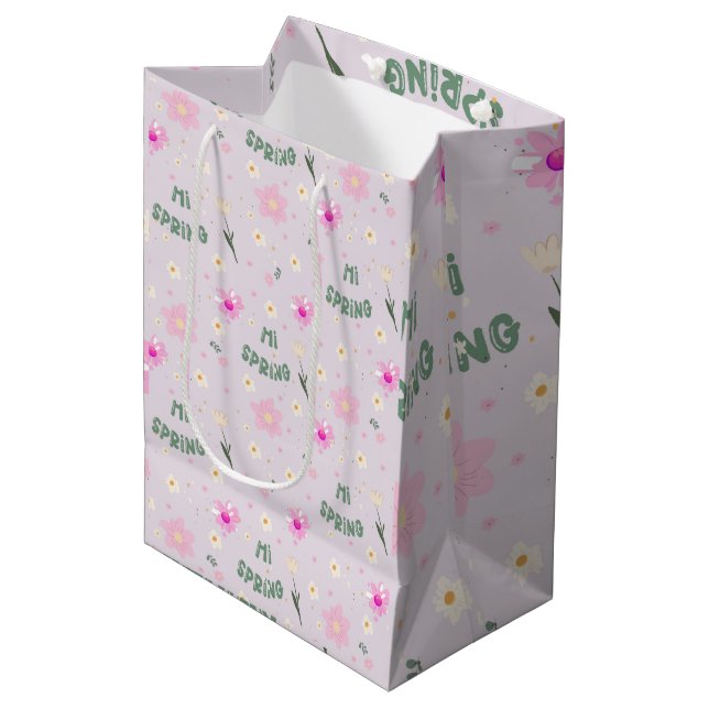 Pastel Floral  Hi Spring Wrapping Paper Medium Gift Bag (Front Angled)
