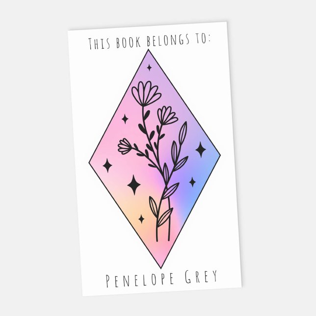 Pastel Floral Hologram Diamond Book Plate Rectangular Sticker (Creator Uploaded)