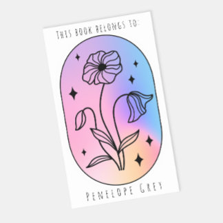 Pastel Floral Hologram Oval Book Plate Rectangular Sticker