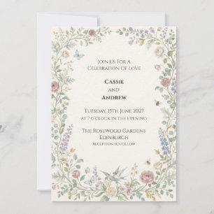 Pastel Floral Hummingbird Wedding Invitation