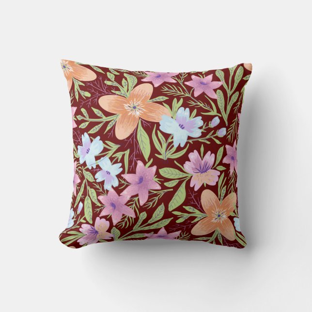 Pastel floral illustration cushion (Front)
