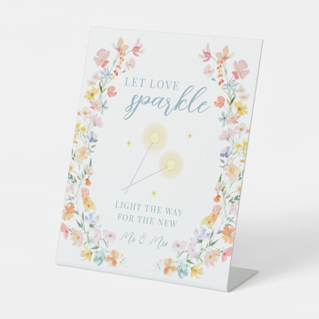 Pastel Floral Let Love Sparkle Wedding Sign (Front)
