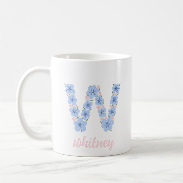 Pastel Floral Letter W Monogram Coffee Mug (Left)