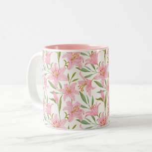 Pastel floral lily pink green Two-Tone coffee mug