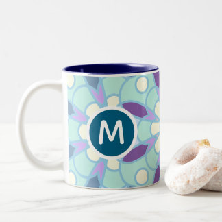 Pastel Floral Mandala Monogram Letter Design Two-Tone Coffee Mug