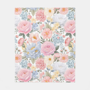 Pastel Floral Medley Flowers Pattern Fleece Blanket