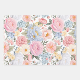 Pastel Floral Medley Flowers Pattern Wrapping Paper Sheet