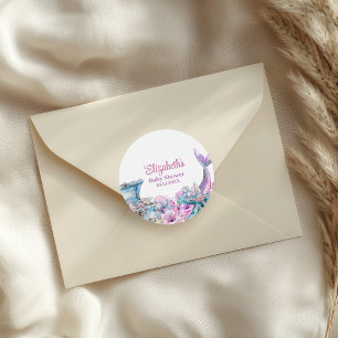 Pastel Floral Mermaid Tail Baby Shower Classic Round Sticker