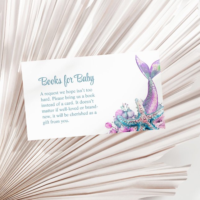 Pastel Floral Mermaid Tail Starfish Books for Baby Enclosure Card (Pastel Floral Mermaid Tail Starfish Books for Baby Enclosure Card on a sunny neutral dry palm leaf.)