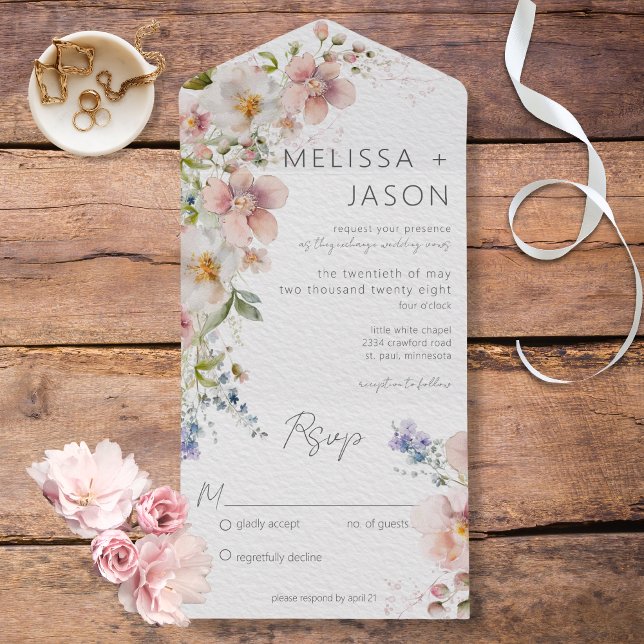 Pastel Floral Modern All in One Wedding Invitation (Creator Uploaded)