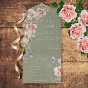 Pastel Floral Modern Green All in One Invitation
