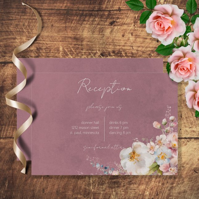 Pastel Floral Modern Pink Wedding Reception Enclosure Card (Creator Uploaded)