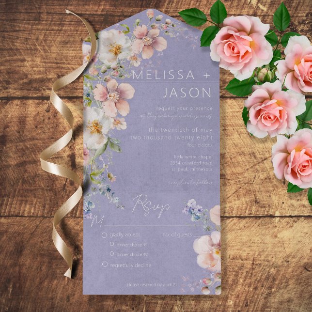 Pastel Floral Modern Purple All in One Invitation (Creator Uploaded)