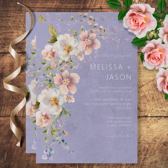 Pastel Floral Modern Purple Wedding Invitation (Creator Uploaded)