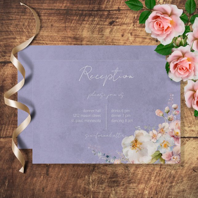 Pastel Floral Modern Purple Wedding Reception Enclosure Card (Creator Uploaded)