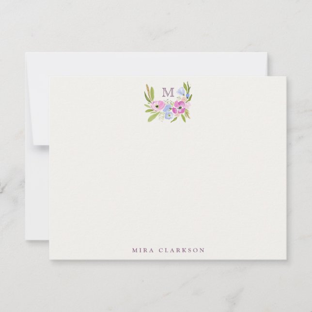 Pastel Floral Monogram Note Card (Front)