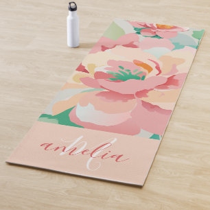 pastel floral monogram yoga mat