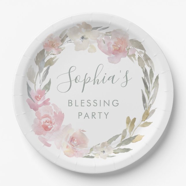 Pastel Floral Mother's Blessing Party Custom Paper Plate (Front)