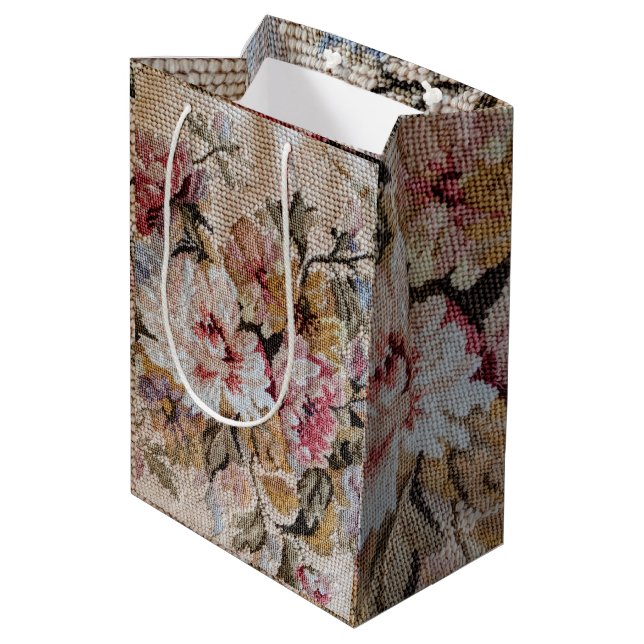 Pastel Floral Needlepoint Photography  Medium Gift Bag (Back Angled)