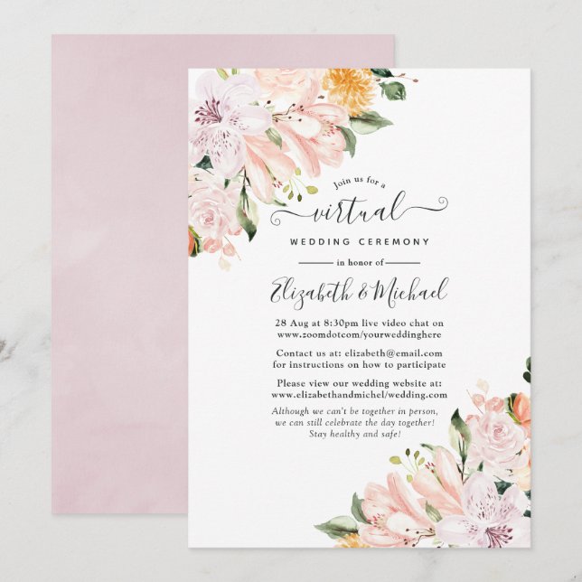 Pastel Floral Online Virtual Wedding Invitation (Front/Back)