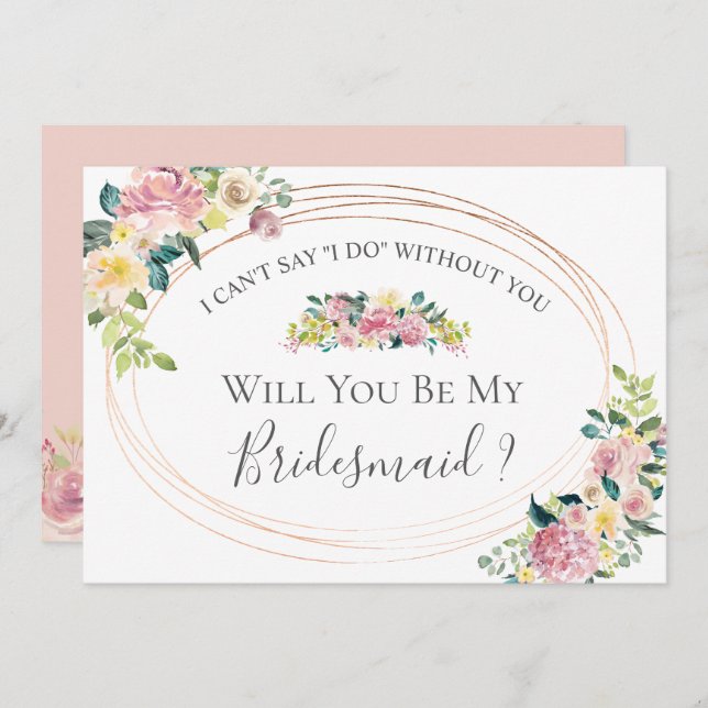 Pastel Floral Oval Frame Will You Be My Bridesmaid Invitation (Front/Back)