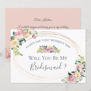 Pastel Floral Oval Frame Will You Be My Bridesmaid Invitation