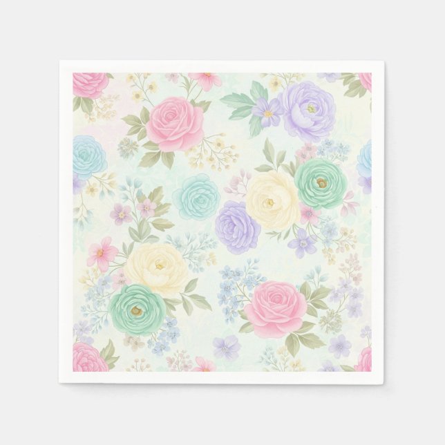 Pastel Floral Paper Party Napkins (Front)