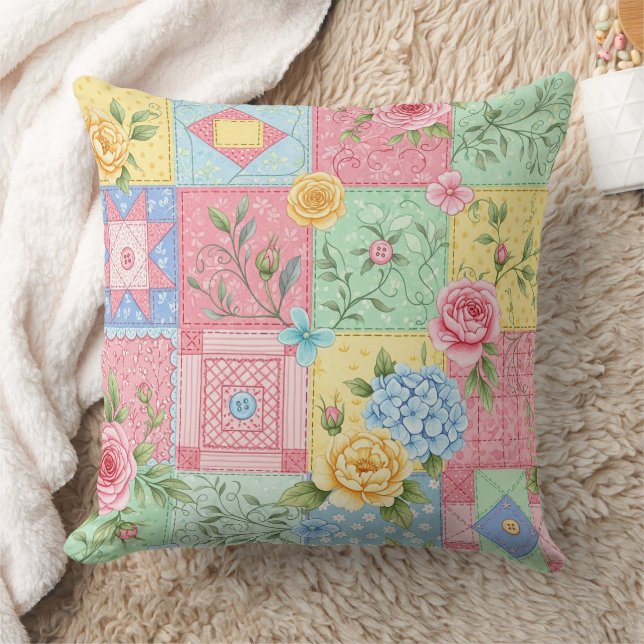 Pastel Floral Patchwork Picnic Pattern (10) Cushion (Blanket)