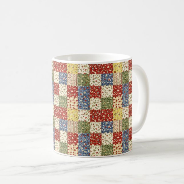 Pastel Floral Patchwork Picnic Pattern (14) Coffee Mug (Front Right)