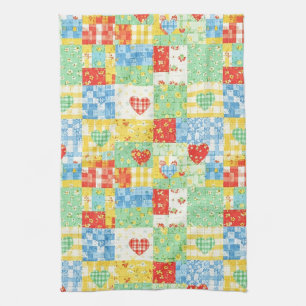 Pastel Floral Patchwork Picnic Pattern (1) Tea Towel