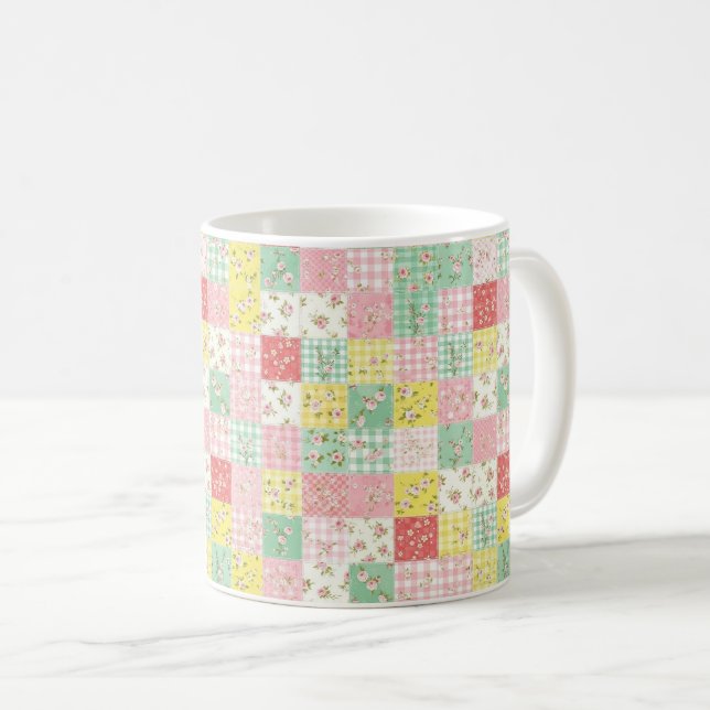Pastel Floral Patchwork Picnic Pattern (6) Coffee Mug (Front Right)