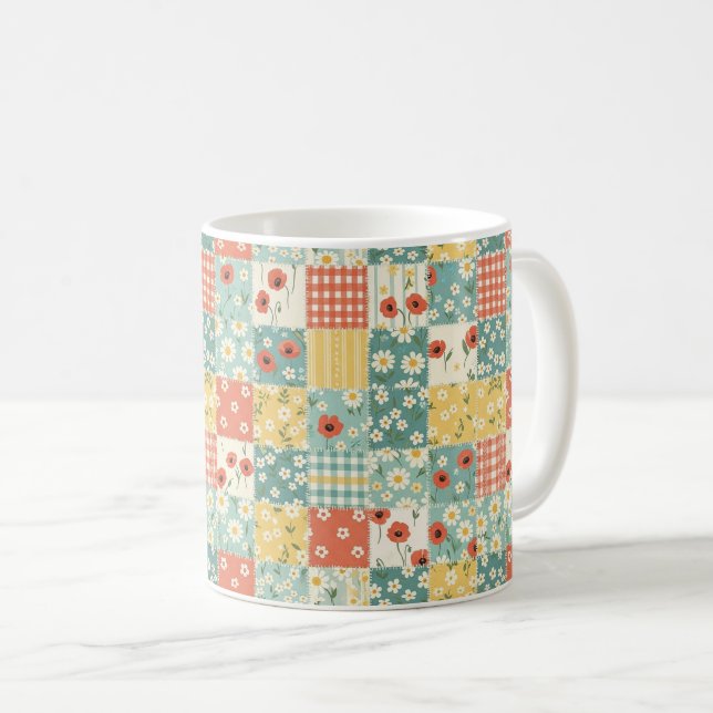 Pastel Floral Patchwork Picnic Pattern (7) Coffee Mug (Front Right)