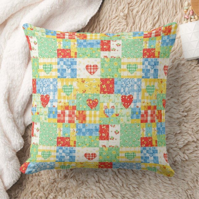 Pastel Floral Patchwork Picnic Pattern Cushion (Blanket)