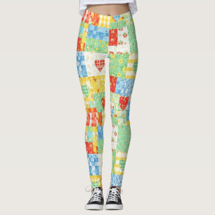 Pastel Floral Patchwork Picnic Pattern Leggings