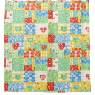 Pastel Floral Patchwork Picnic Pattern Shower Curtain