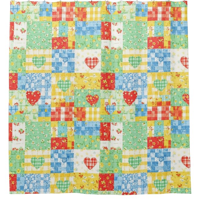 Pastel Floral Patchwork Picnic Pattern Shower Curtain (Front)
