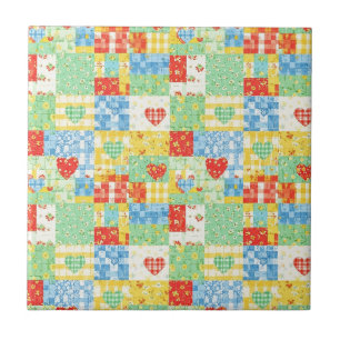 Pastel Floral Patchwork Picnic Pattern Tile