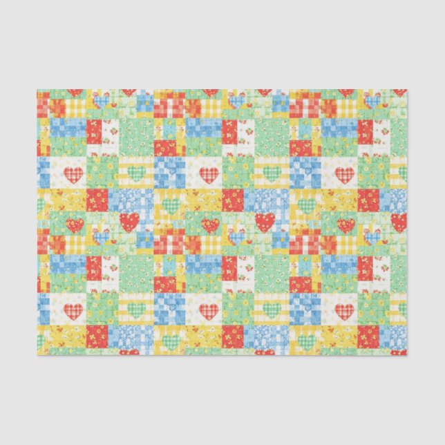 Pastel Floral Patchwork Picnic Pattern Tissue Paper (Front)