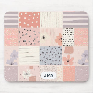 Pastel Floral Patchwork Quilt in Pink and Blue Mouse Mat