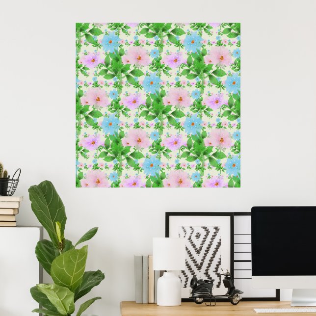 Pastel Floral Pattern Aesthetic | Watercolor Poster (Home Office)