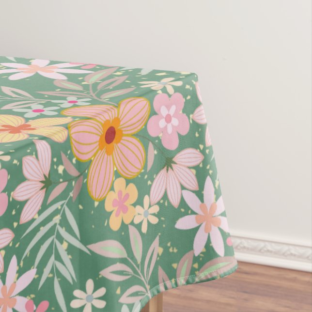 Pastel Floral pattern C01 LGreen BG Tablecloth (In Situ)