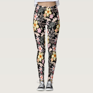 Pastel Floral pattern C03.bw Black BG Leggings